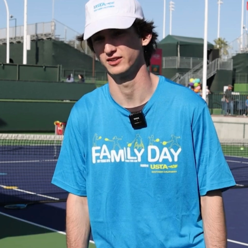 A snapshot of Serving Advantage's Coach Jake Maricich at the USTA SoCal BNP's Family Day Event
